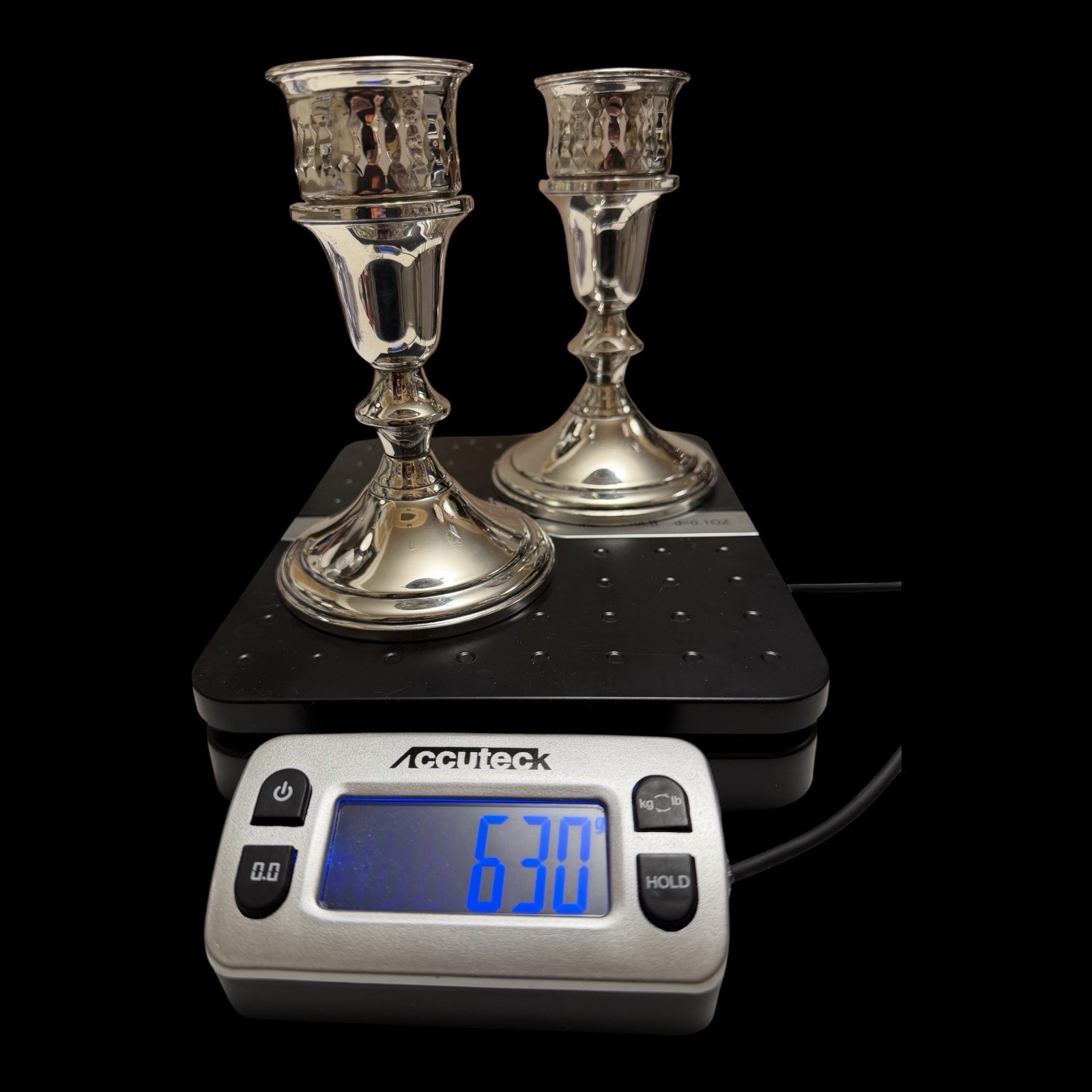 2 Towle #734 Silver Weighted Candle Holders with Sterling Filigree Adapters #51