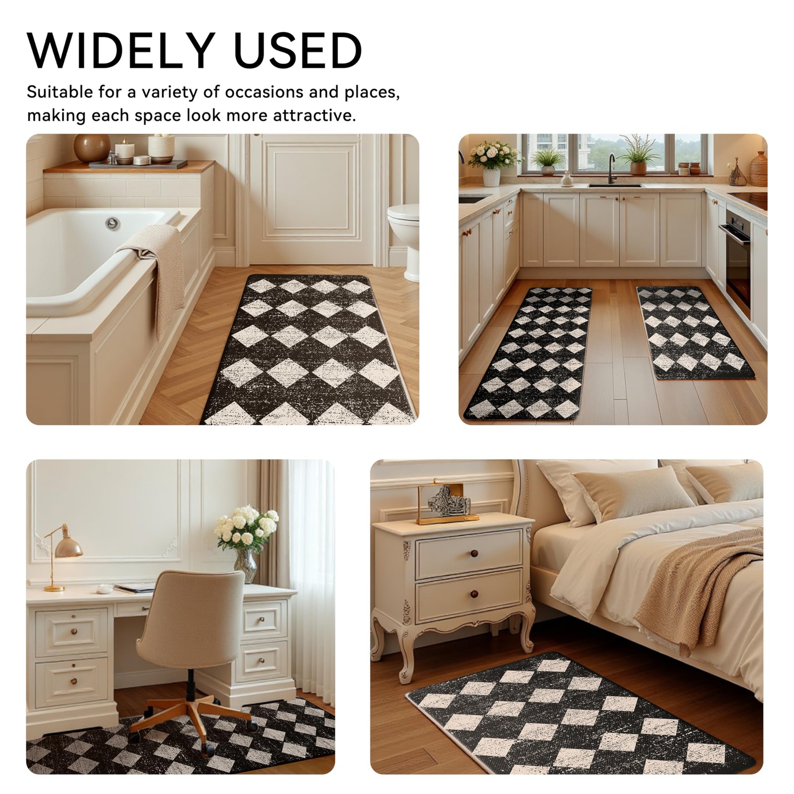 VivaNest Black Beige Moroccan 17"x29"+17"x47"-0.4"H, Trellis-blackbeige