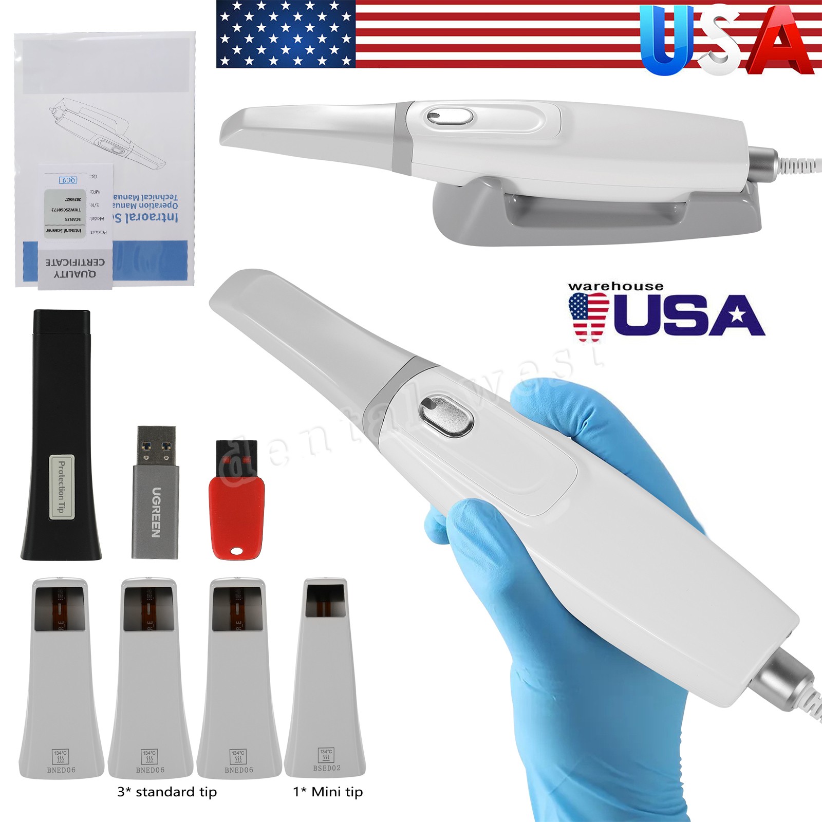 Dental Intra-oral Scanner 3D Real-time Display w/ AI Scanning Software+4 Tips US