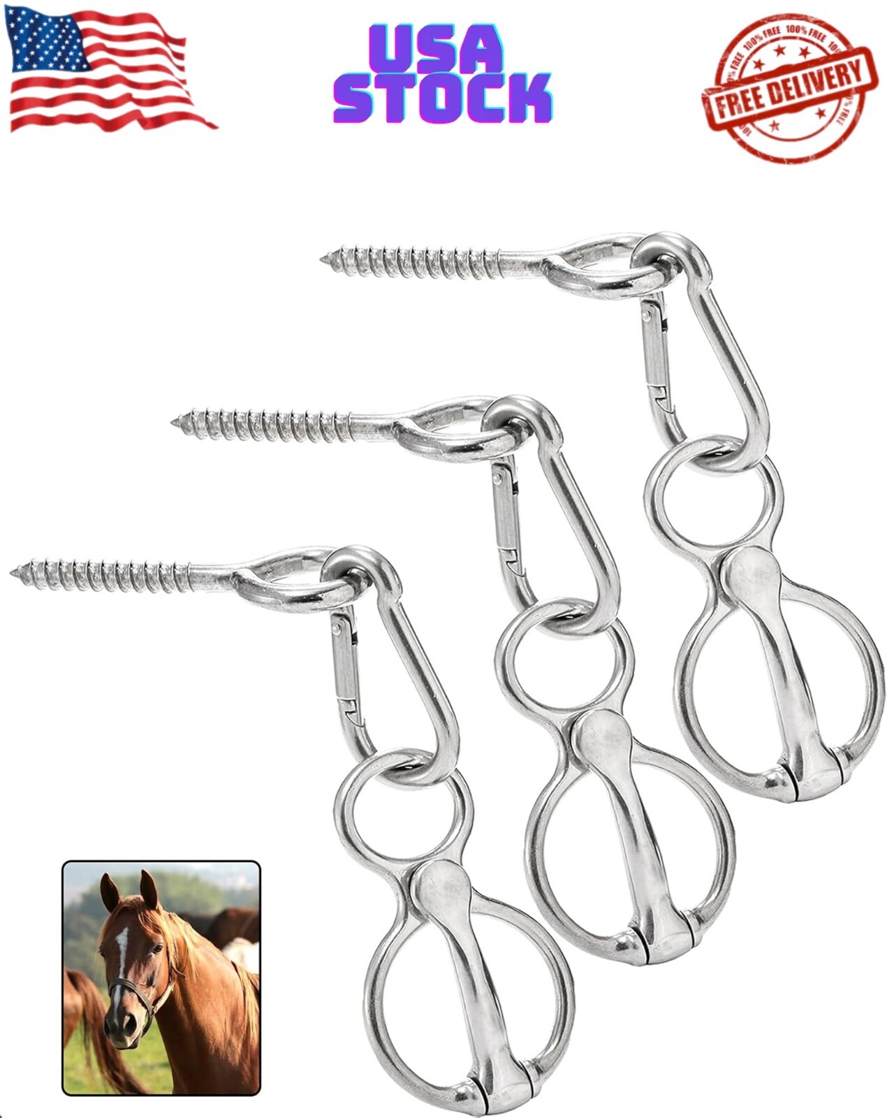 3 Pack Horse Tie Ring Tie Ring for Horses 304 Stainless Steel Horse Training Way