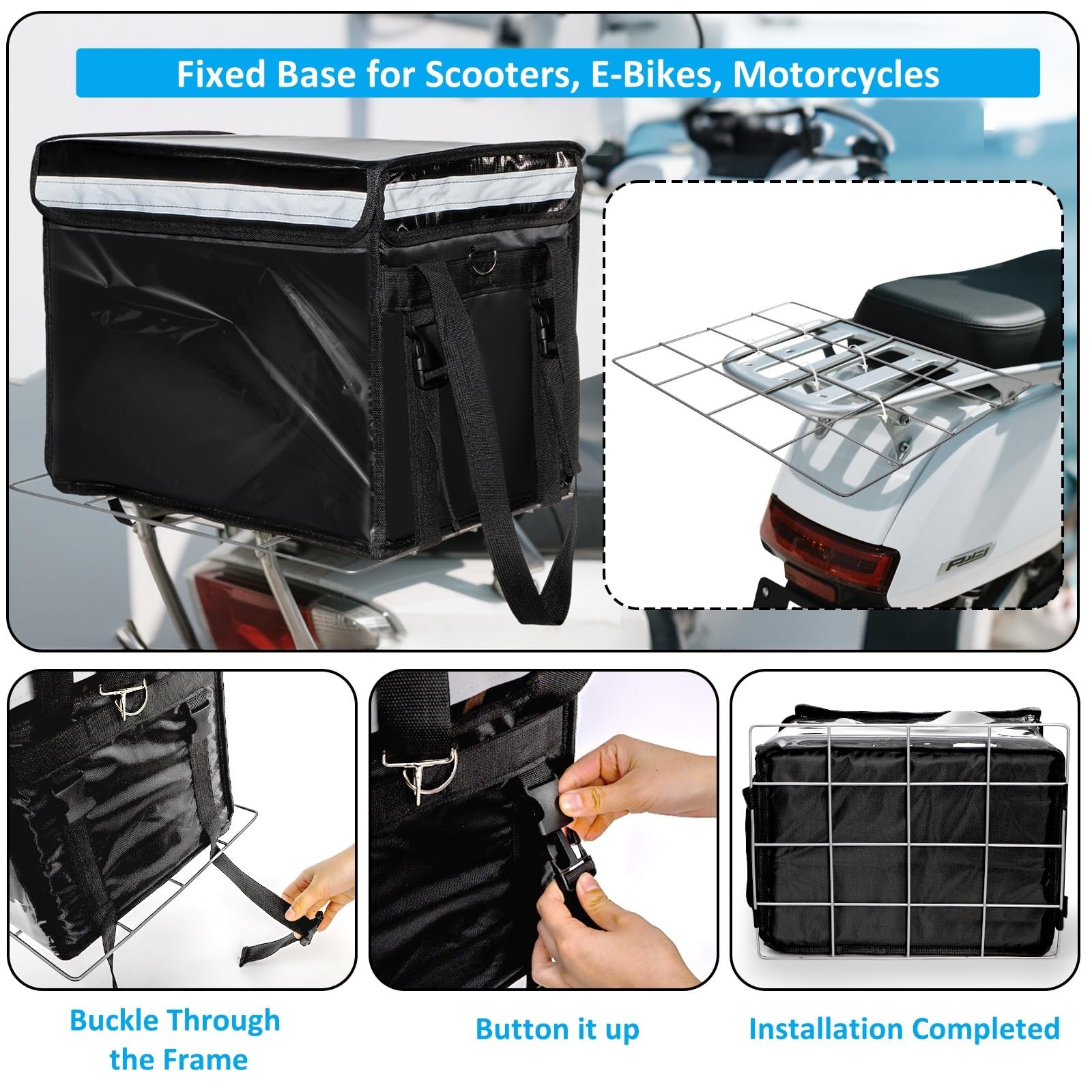 DEAYOU Insulated Food Delivery Bag for Bike, Pizza Delivery Bag with Divider and