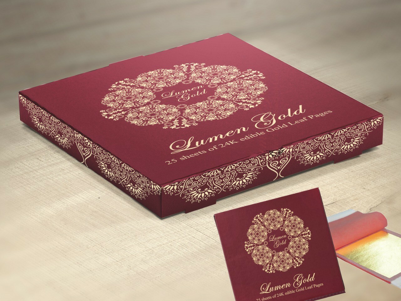 LumenGold Pure 24K pure Edible Gold leaf sheets LARGE 8 x 8 cm, 25 Sheets