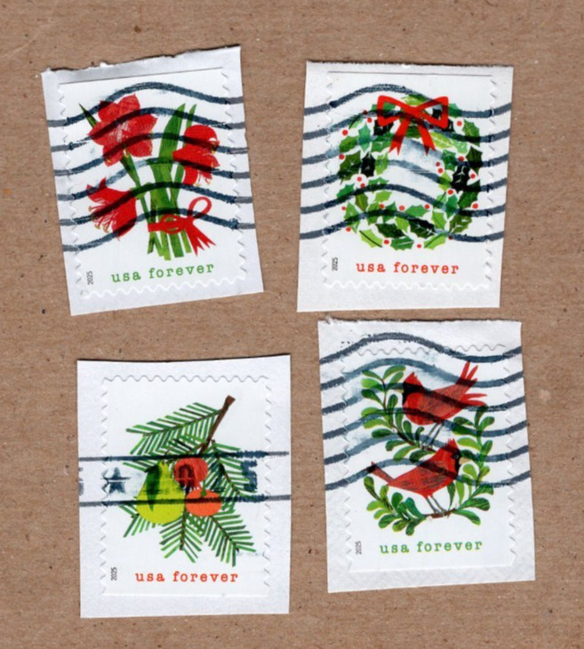 #6033-36 Holiday Cheer Stamps, Used, Forever, On Paper