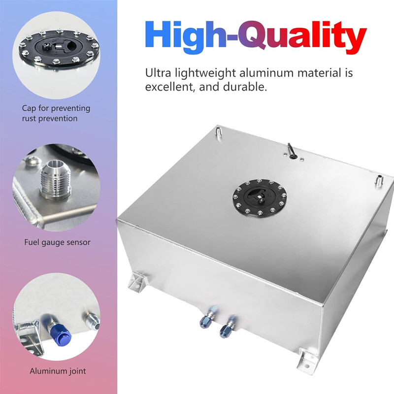 20 GALLON ALUMINUM FUEL CELL GAS TANK+CAP+LEVEL SENDER+NYLON FUEL LINE KIT