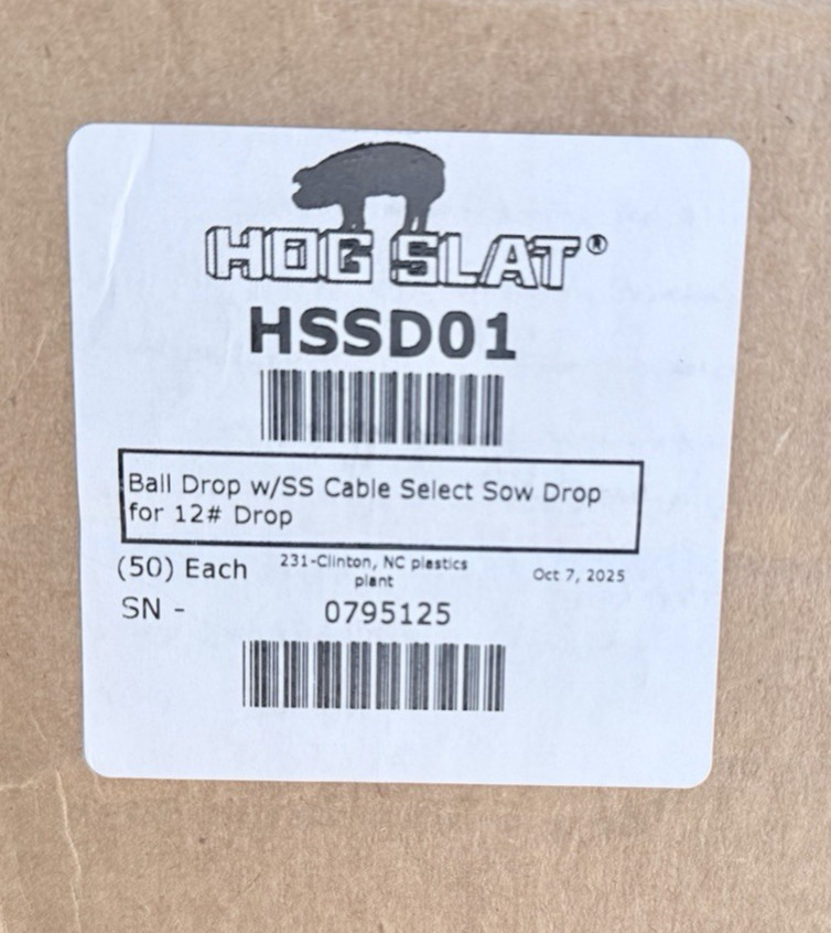LOT OF 2, HSSD01 HOG SLAT, BALL DROP W/SS CABLE SELECT SOW DROP FOR 12# DROP
