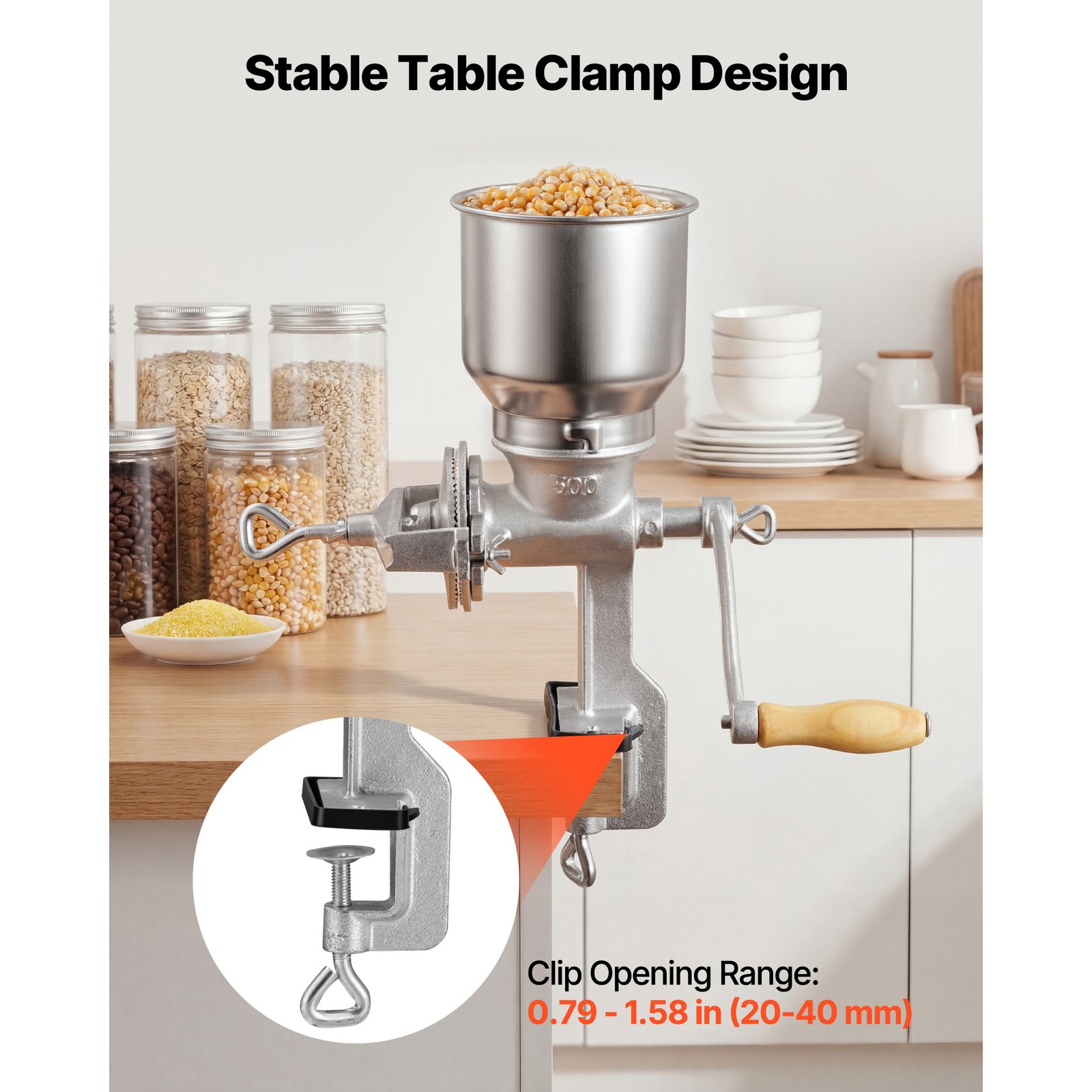 Uimoso Manual Grain Mill with High Hopper, Hand-Crank Cast Iron Corn and Grinder