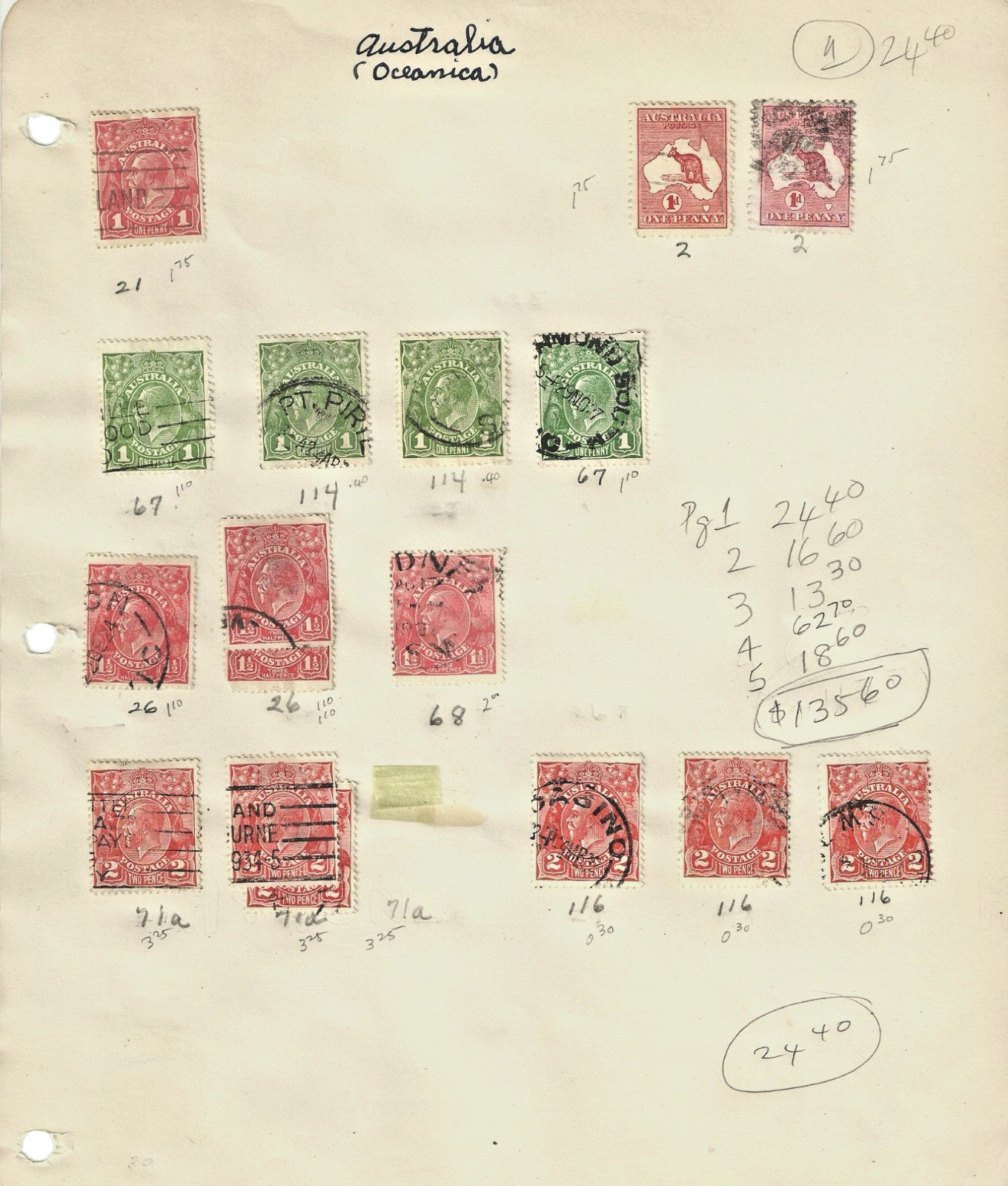 Australia Stamps: Old Mini Collection on 5 Pages, SCV  $135
