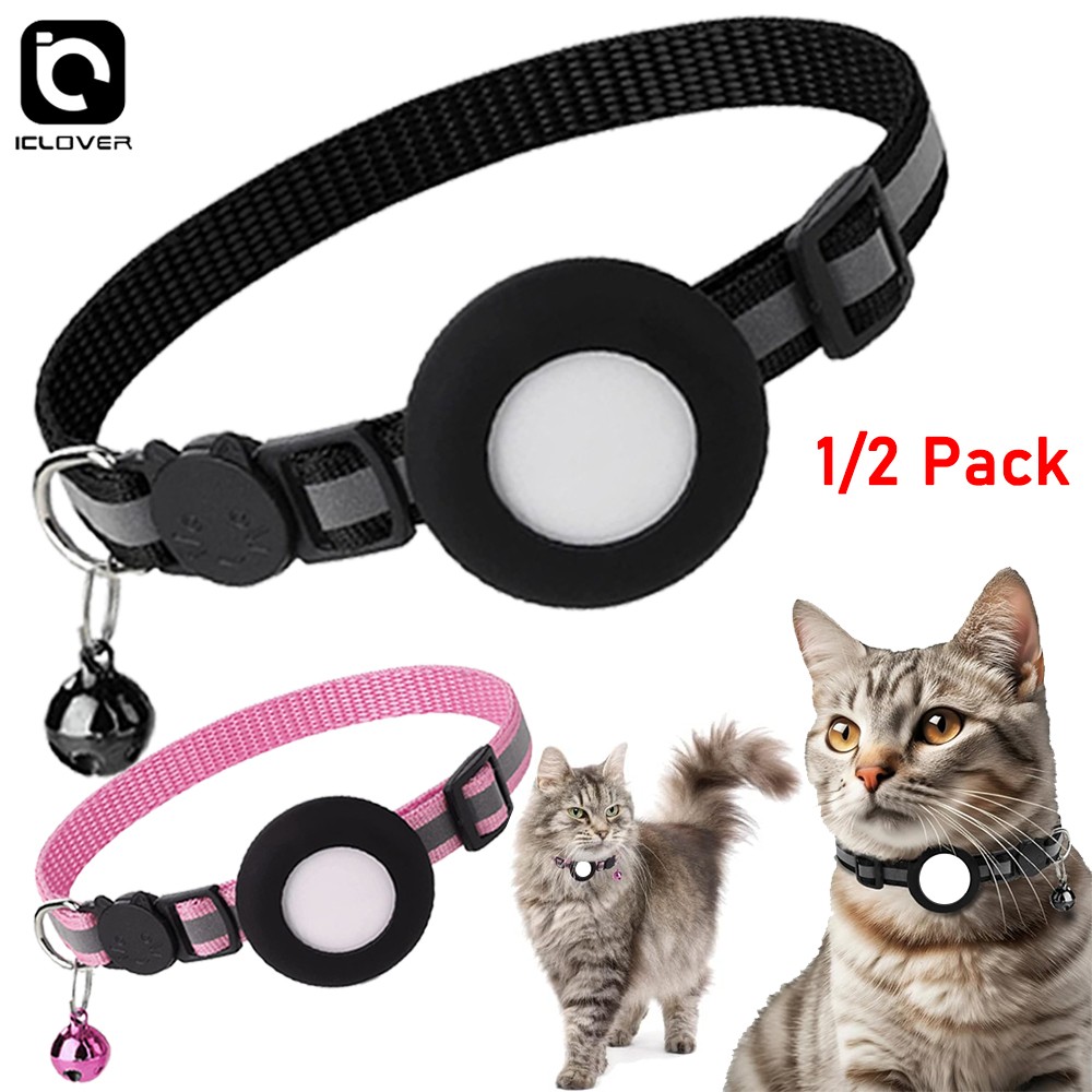 1/2 Pack Airtag Cat Dog Pet Collar Reflective Breakaway Safety Device with Bell