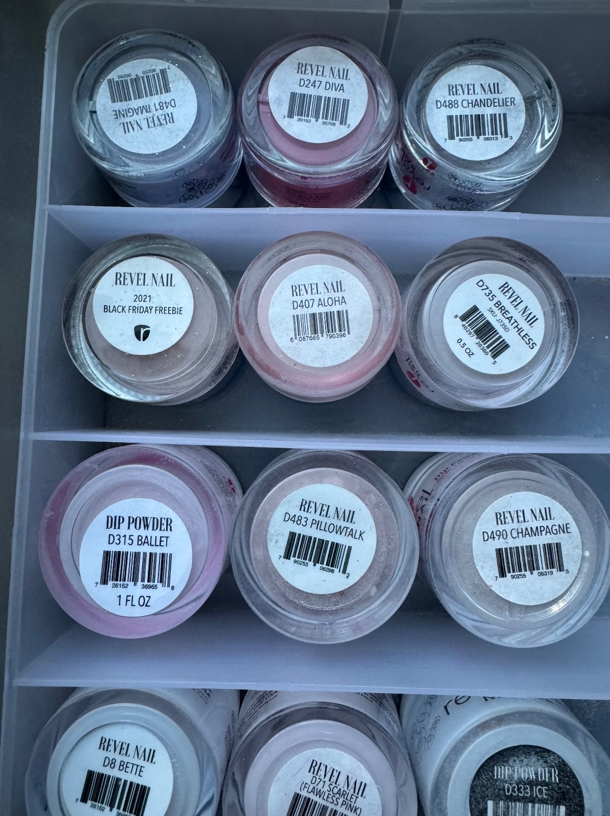 Revel Nail Dip Powders Over 70 .5 Assorted Jars Mostly Full.