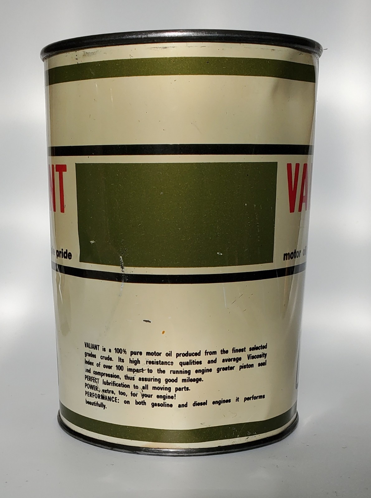 Collectors Oil Can. Super Rare Vintage Display. Hard To Find! "VALIANT" Nice.