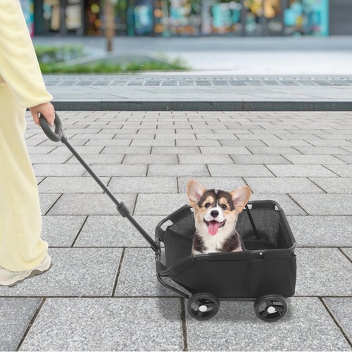 Black Dog Stroller Freestanding Folding Dog Cart Pet Stroller for Travelling