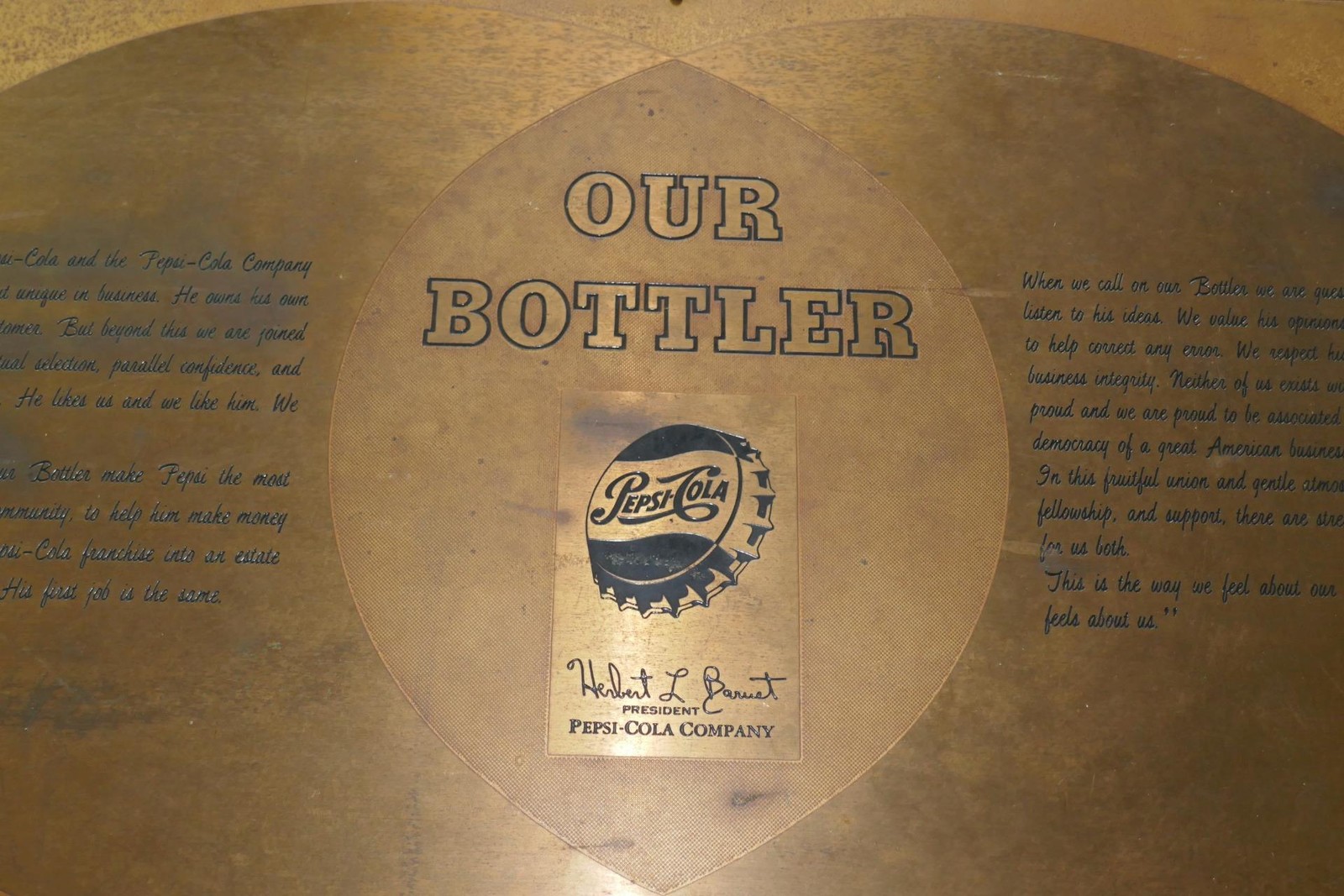 Vintage Pepsi Cola Sign Bottler Appreciation