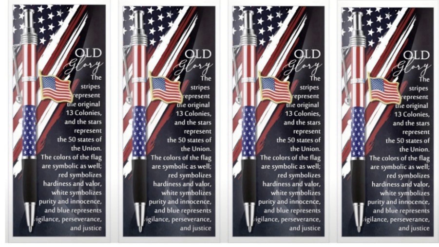 USA 250 Anniversary American Flag Ballpoint Pen+Flag Lapel Pin+Bookmark-Lot of 4