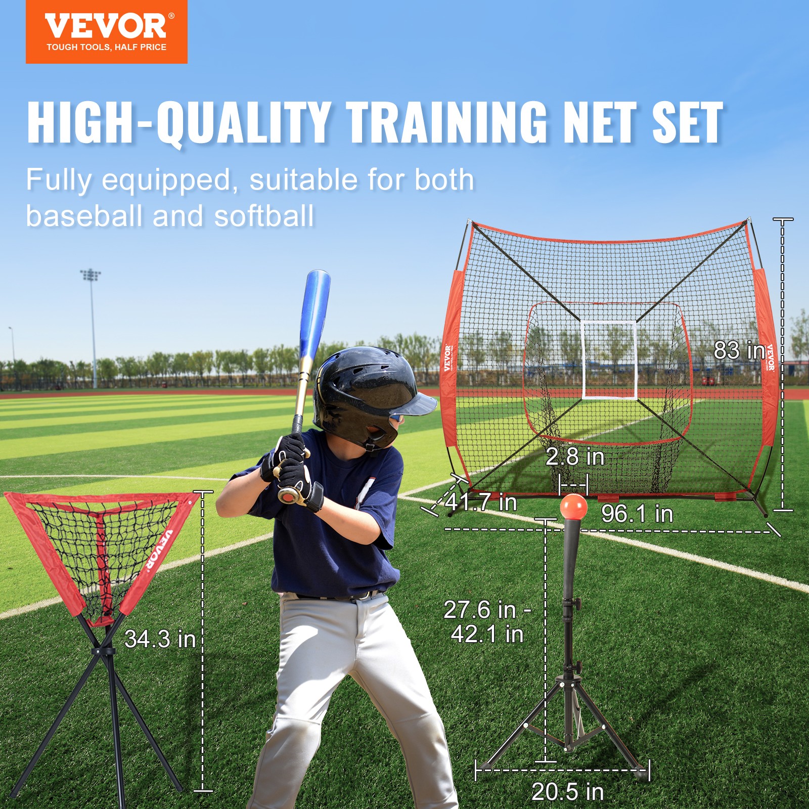 VEVOR 7x7 ft Baseball Softball Practice Net Hitting Batting Multiple Accessories