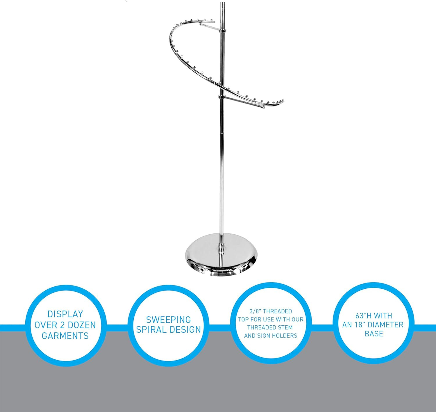 Spiral Clothing Rack Chrome 29 Ball Garment Retail Display Store Fixture 63" H
