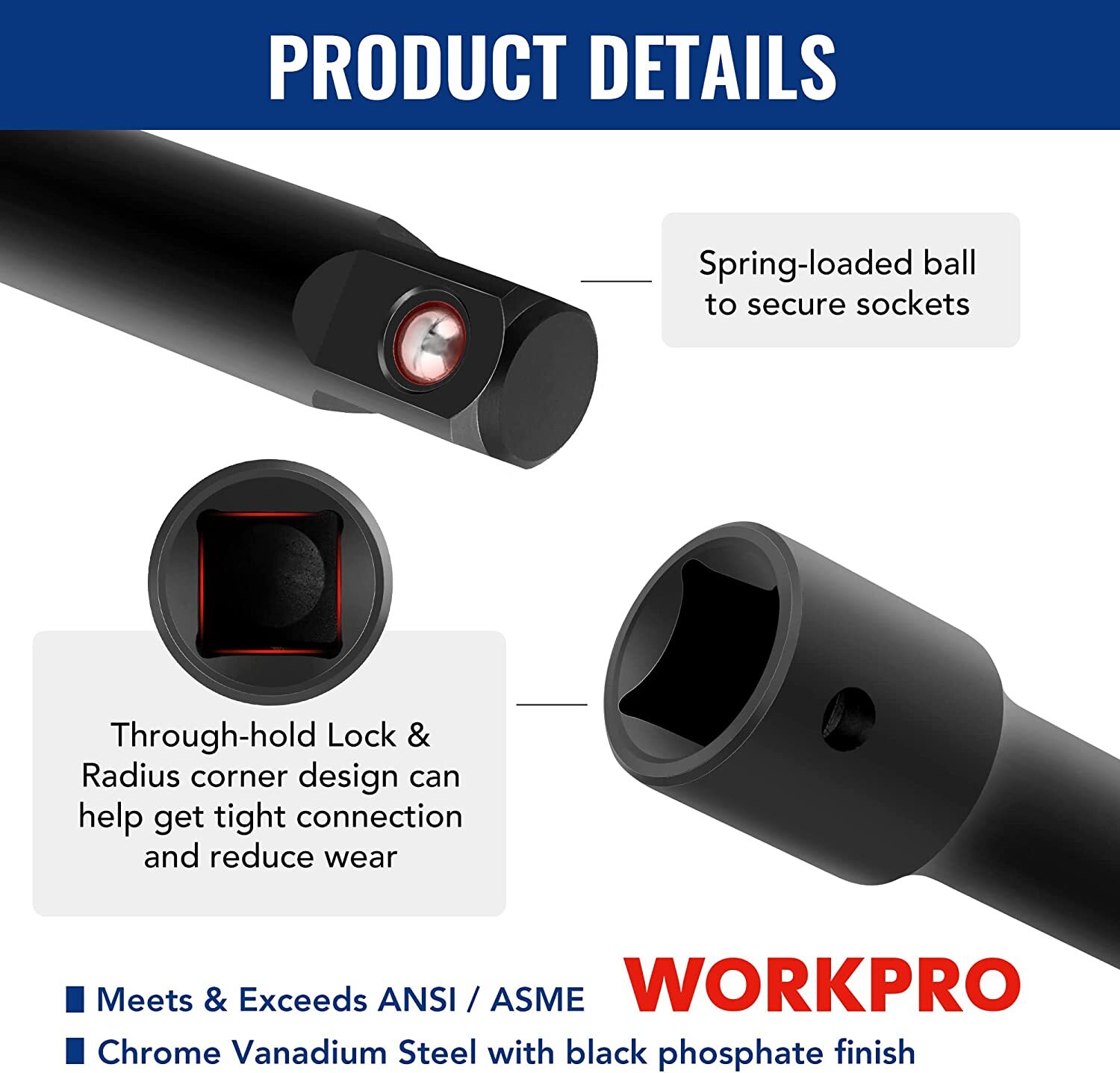 WORKPRO 18PCS Drive Tool Accessory Set 1/4"3/8''&1/2''Drive Corrosion-resistant