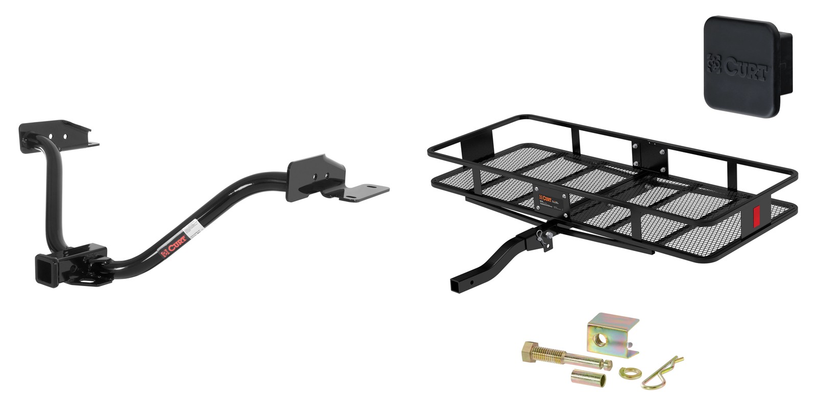 Trailer Hitch + Cargo Carrier Basket Folding + Anti-Rattle Pin Kit CURT #13529
