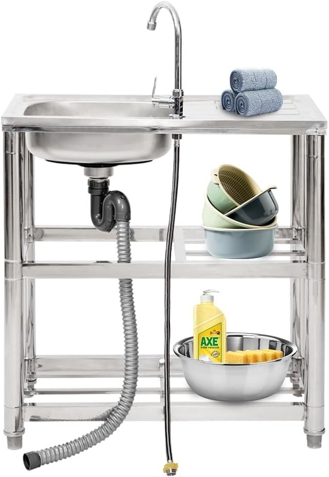 31x17x30 inStainless Steel Utility Sink Single Freestanding Commercial Sink Set