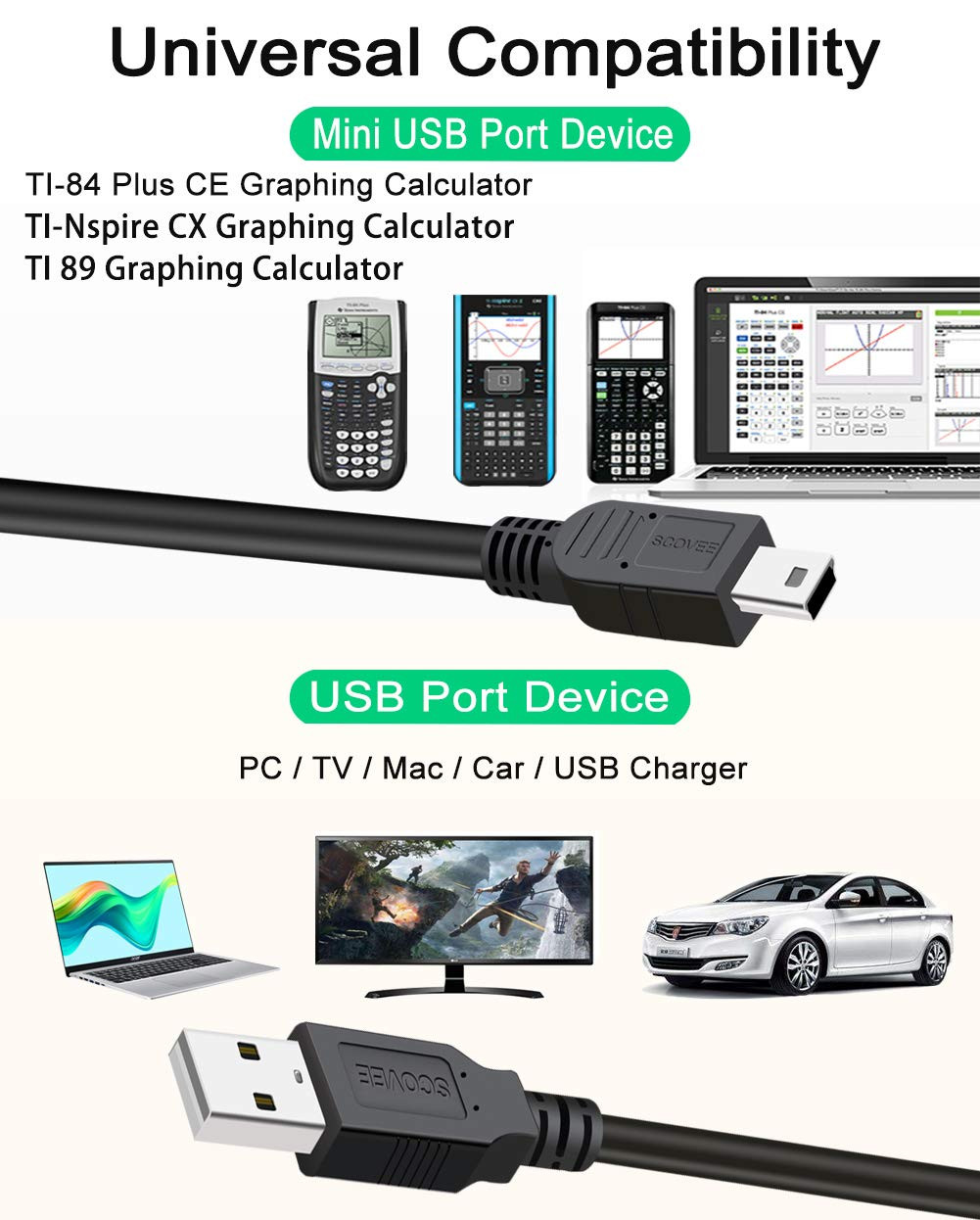 USB Charger Cord for TI-84 plus CE Graphing Calculator,Ti 89,Ti-Nspire CX/CX CAS