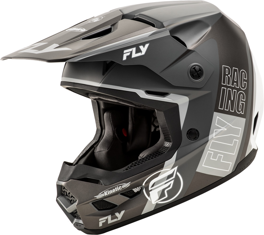 Fly Racing Kinetic Rally Dirtbike Helmet Matte Grey Black White
