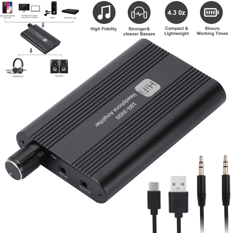 Portable HiFi Headphone Amplifier Amp 3.5mm Headset Amplifier Two-Stage GAIN