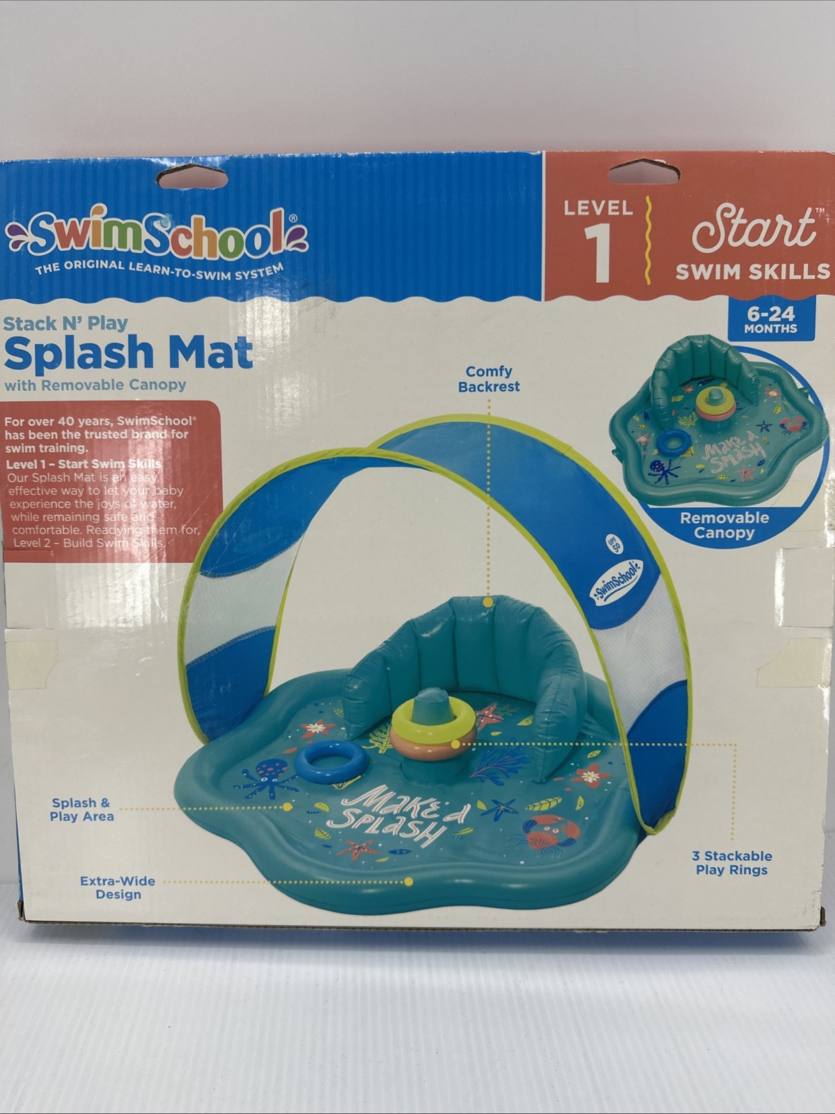 Stack N' Play Teal Inflatable Splash Mat with Removable Canopy 28" By SwimSchool