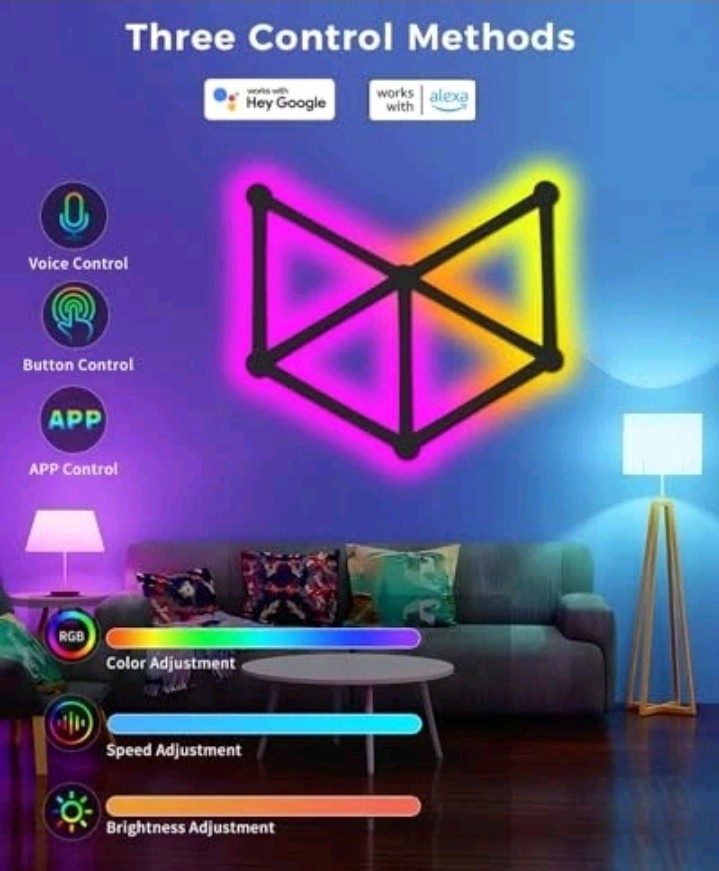 Smart LED Wall Lights Music Sync Voice Control RGB Light Bar 9 Pcs Black.....289