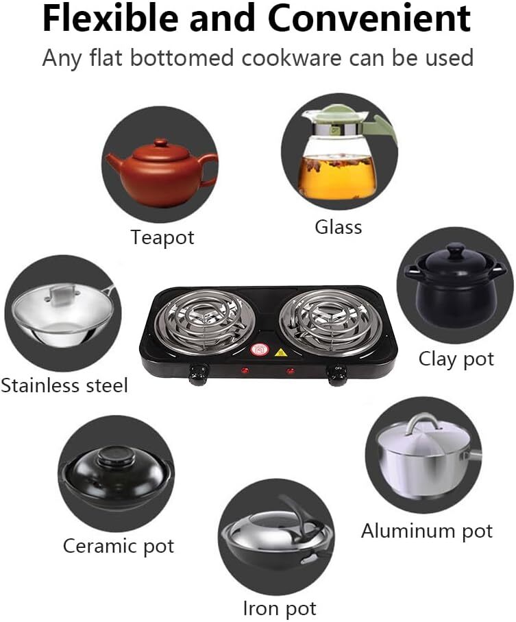 2000W Electric Camping Double Burner Hot Plate Portable Heating Cooking Stove US