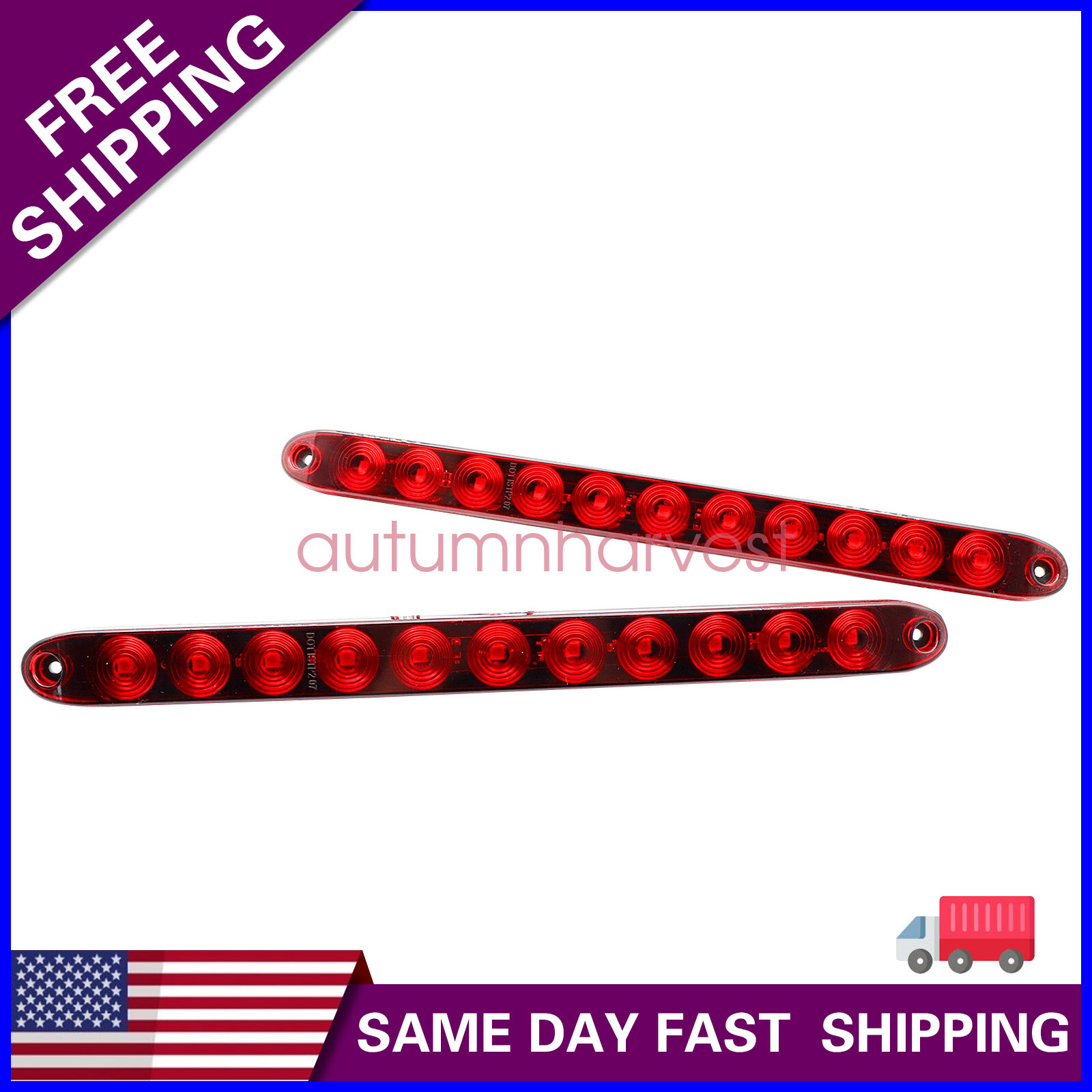 2PCS 15inch 11 LED Red Trailer Light Bar Waterproof Turn Signal Light Tail