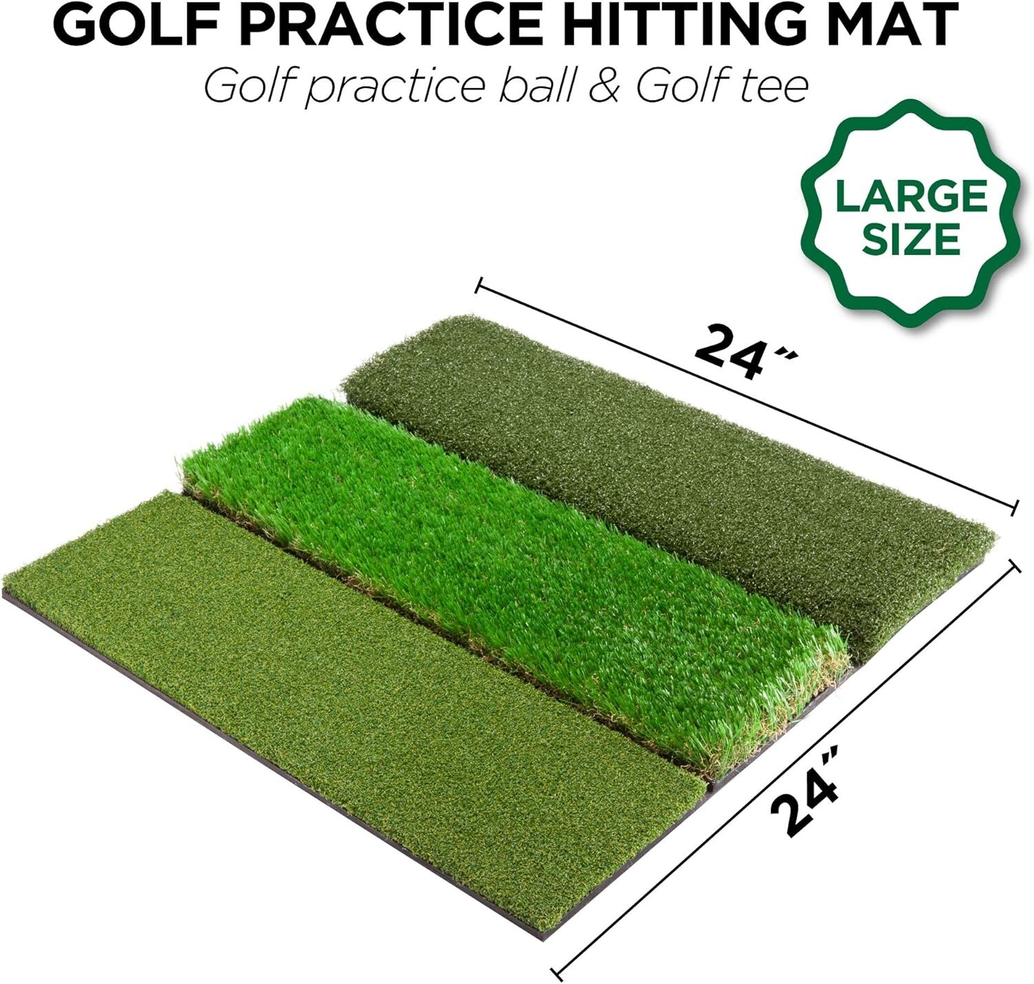 24"x24" Grass Turf 3-in-1 Collapsible Golf Practice Hitting mat with Tee & Balls