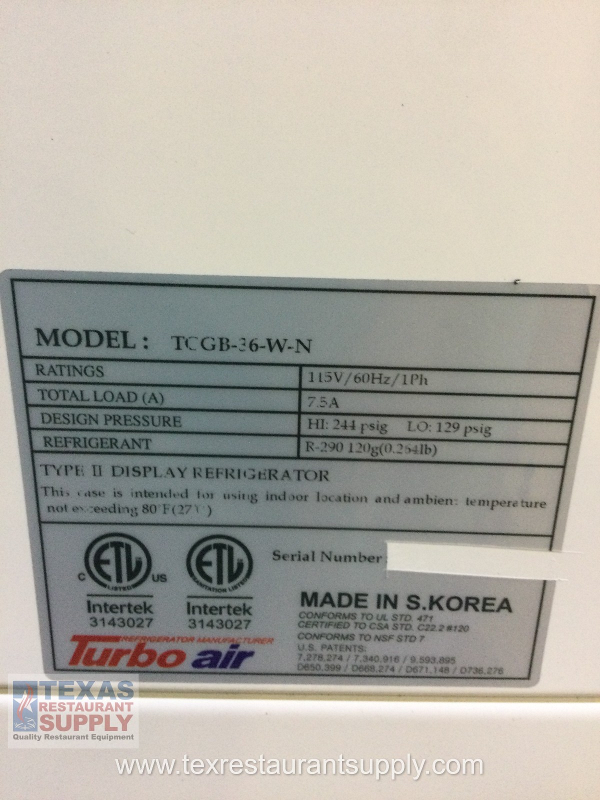 Turbo Air TCGB-36-W-N 36” Refrigerated Bakery Display Case Curved Glass