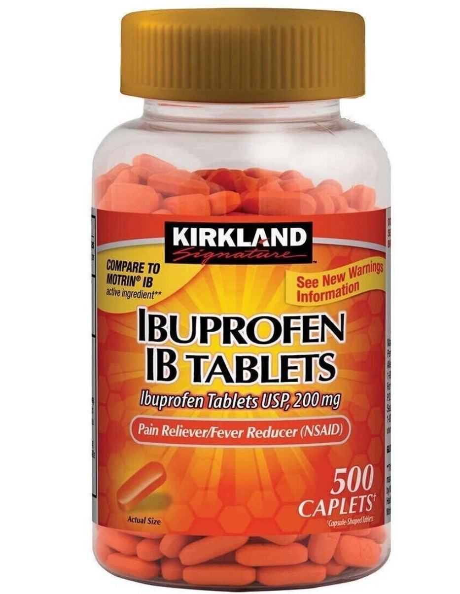 Kirkland Signature Ibuprofen 200mg 500 IB Caplets COMPARE TO MOTRIN 10/2027 Exp