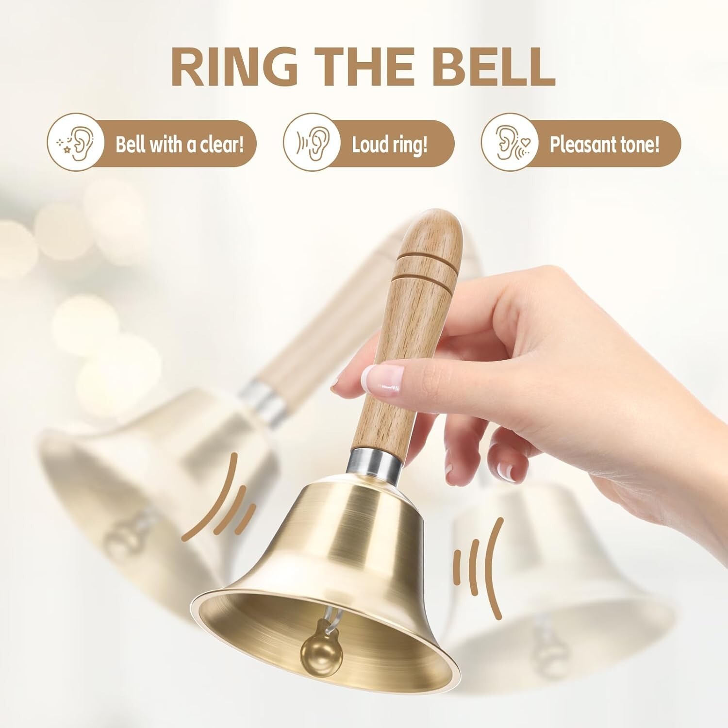 Super Loud Hand Bell - Solid Brass Call Bell for Elderly at Home
