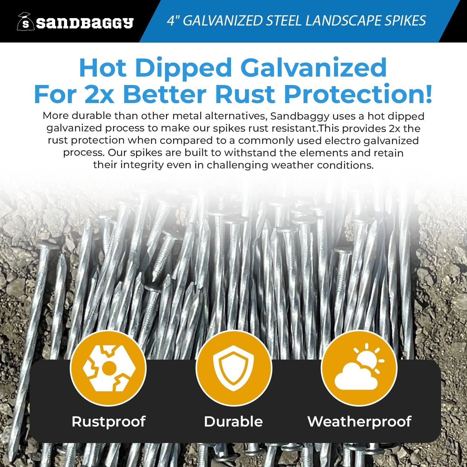 4 in. Galvanized Spiral Landscape Edging Spikes - 7 Gauge Steel - Sandbaggy