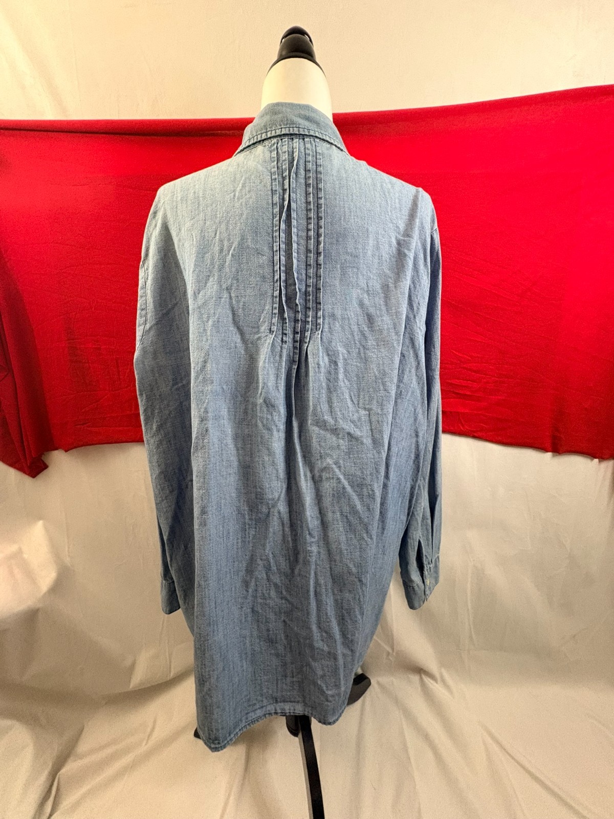 Old Navy Jean Tunic Shirt Womens Size 3X Light Blue Long Sleeve Pleats Button Up