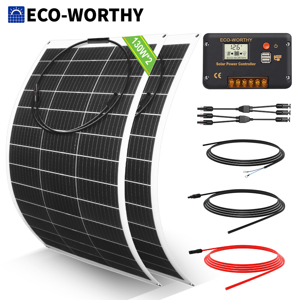 100W 300W Watt 12V Portable Flexible Solar Panel Kit RV Camping Off-Grid Rooftop