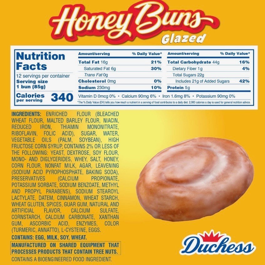 Duchess Honey Buns 3 oz 12 Pack Sweet Glazed Snack Pastries Fresh Bakery