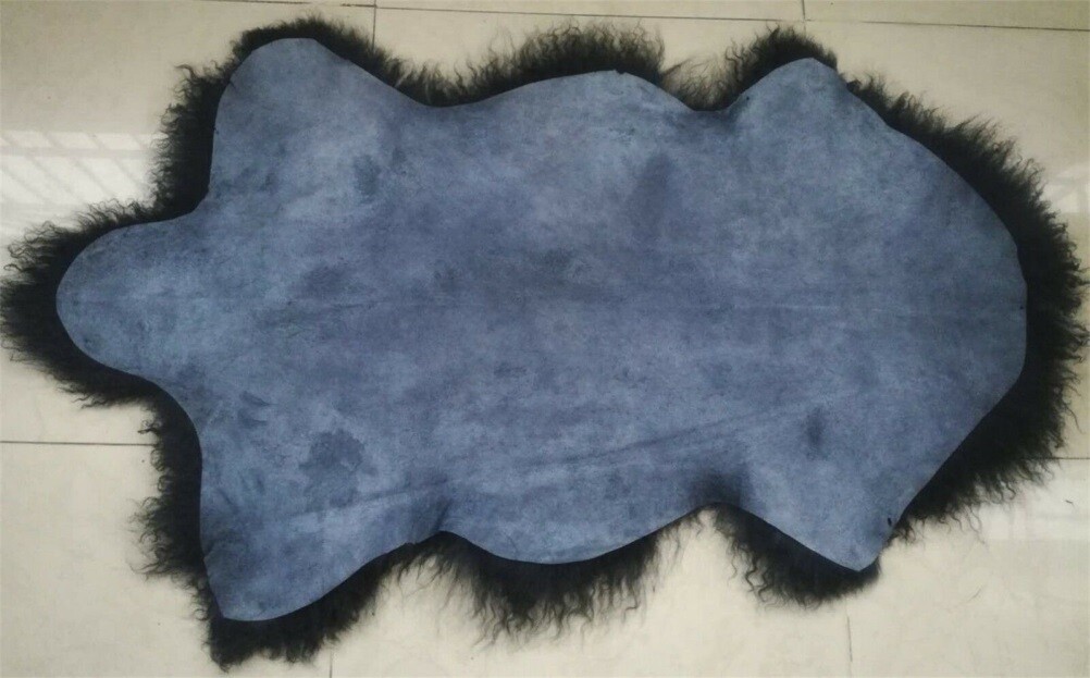 BLACK MONGOLIAN TIBETAN SHEEPSKIN RUG THROW LAMBSKIN FUR HIDE PELT CURLY HAIR