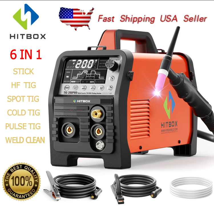 6-in-1 Cold TIG Welding Machine 200A HF/SPOT/PULSE TIG, Stick, Clean 110V/220V
