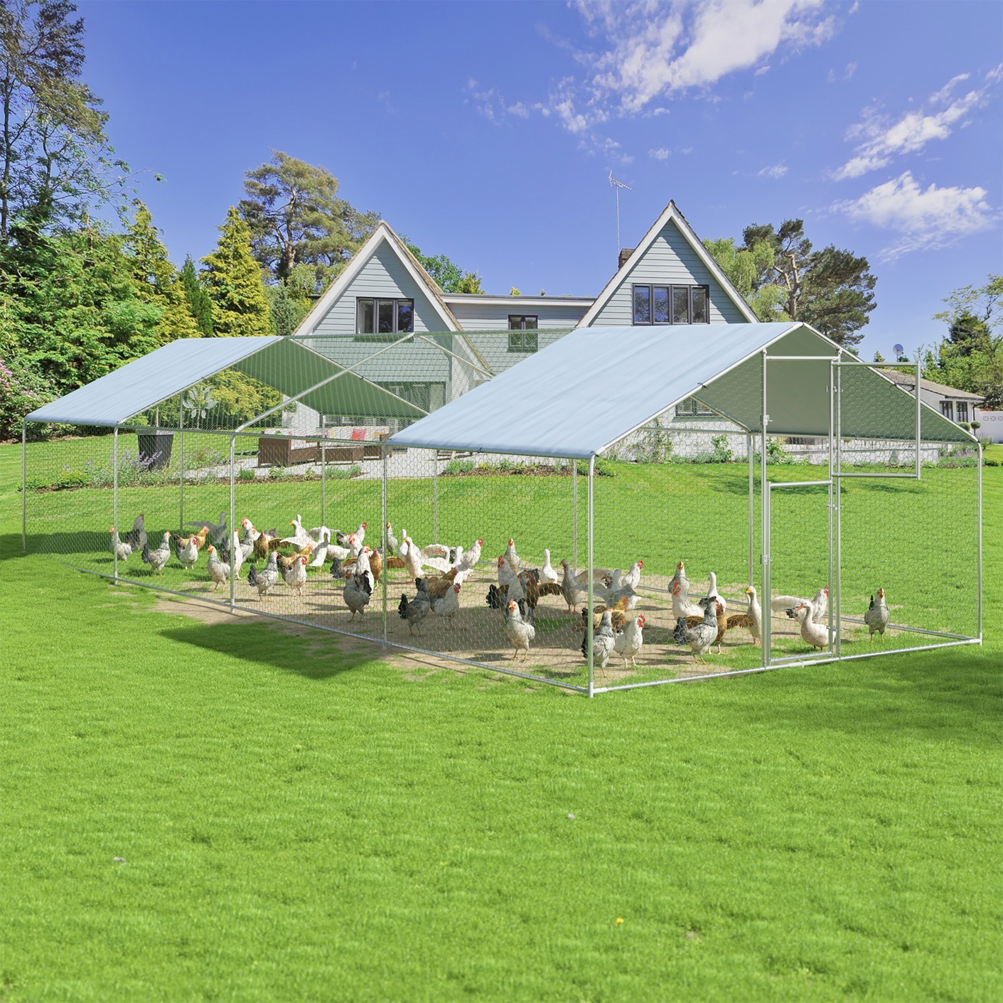 Metal Chicken Coop, Large Chicken Coop with Waterproof  Cover  for Backyard