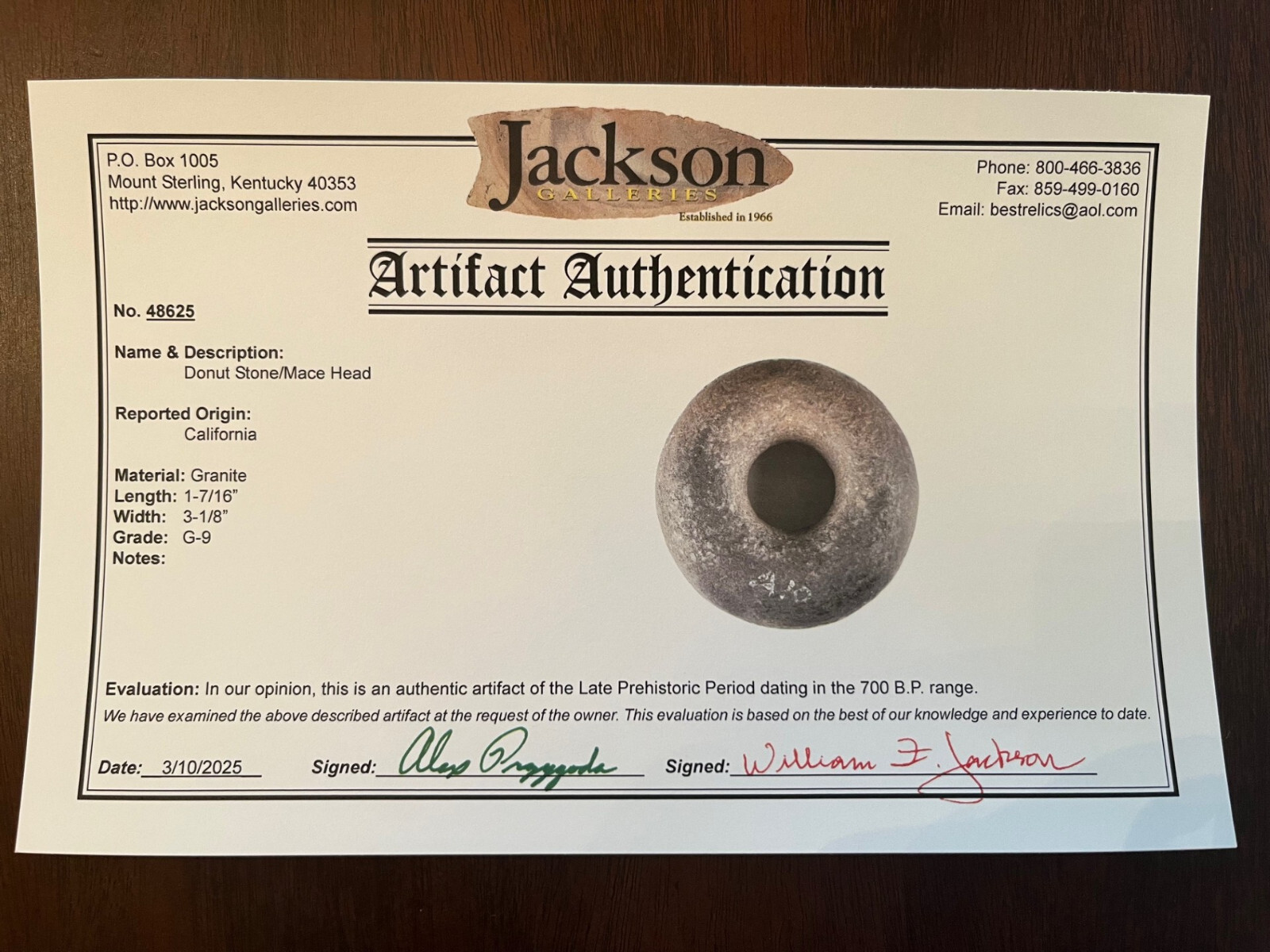 G9 Native American Mace Head/Donut Stone w/ Jackson COA - Artifact Arrowhead