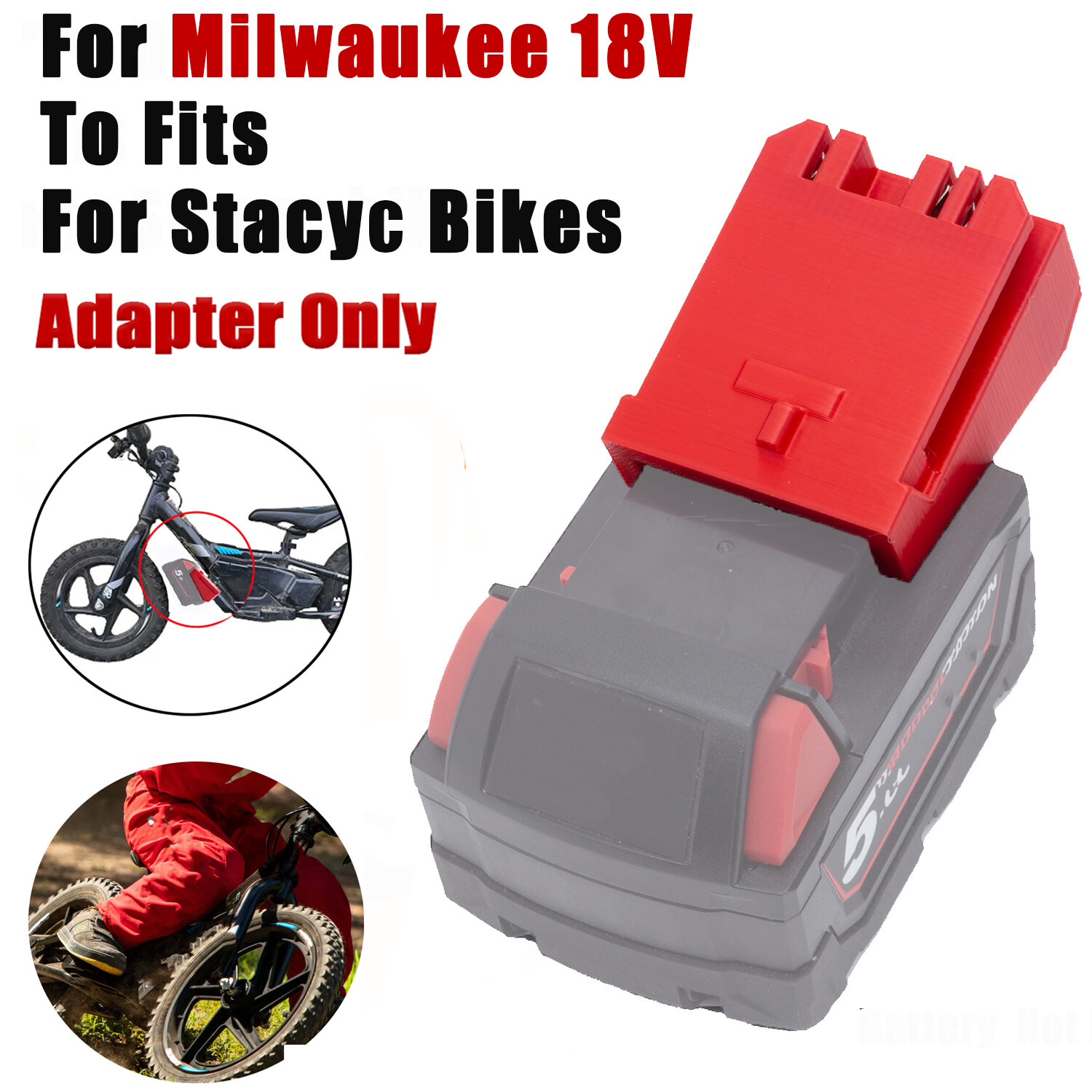 Battery Adapter For Milwaukee 18V Lithium-Ion Fits For Stacyc 12"/16" Bikes