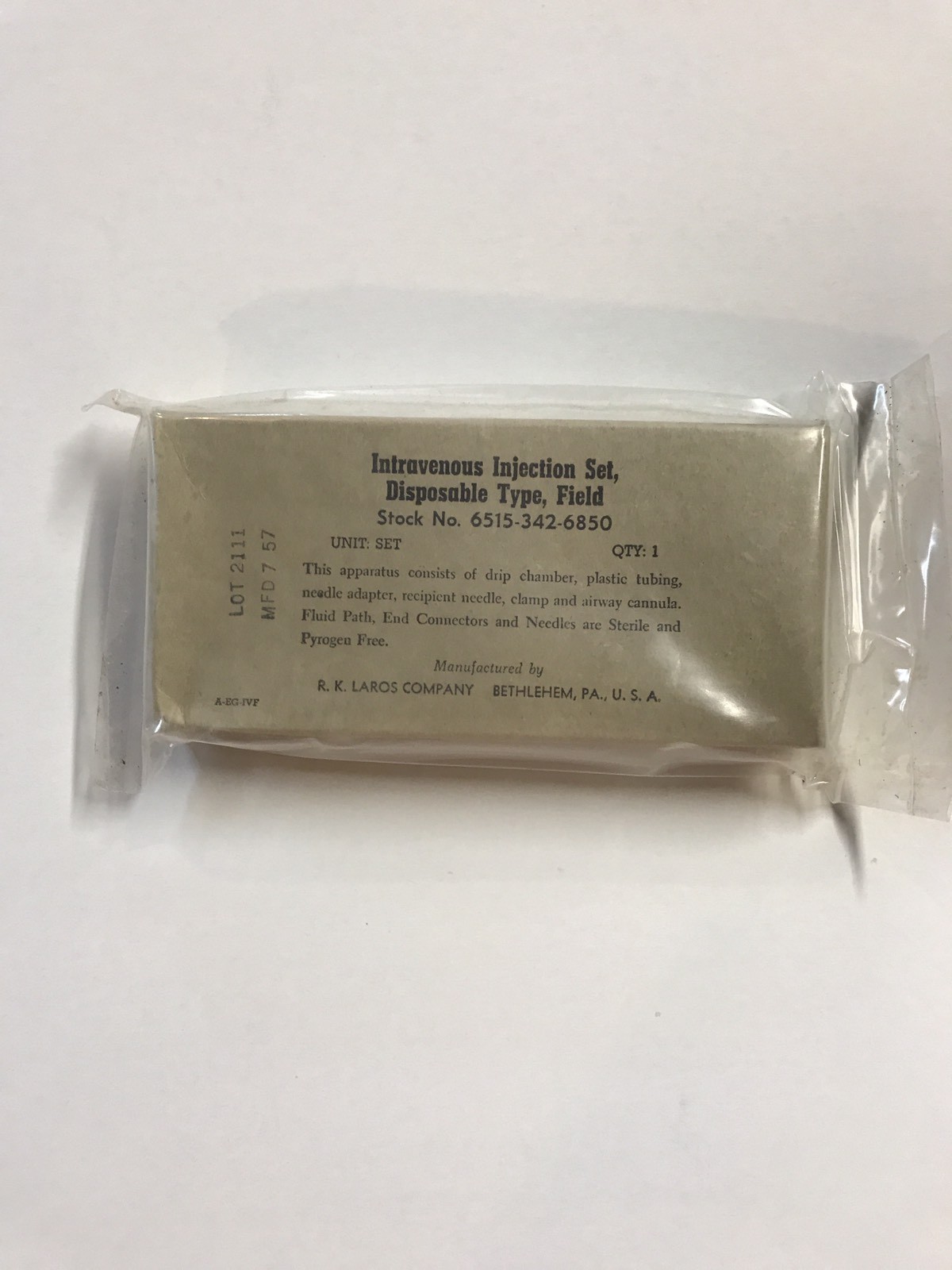 US MILITARY 1957 INTRAVENOUS INJECTION SET FIRST AID MEDICAL MEDIC CORPSMAN