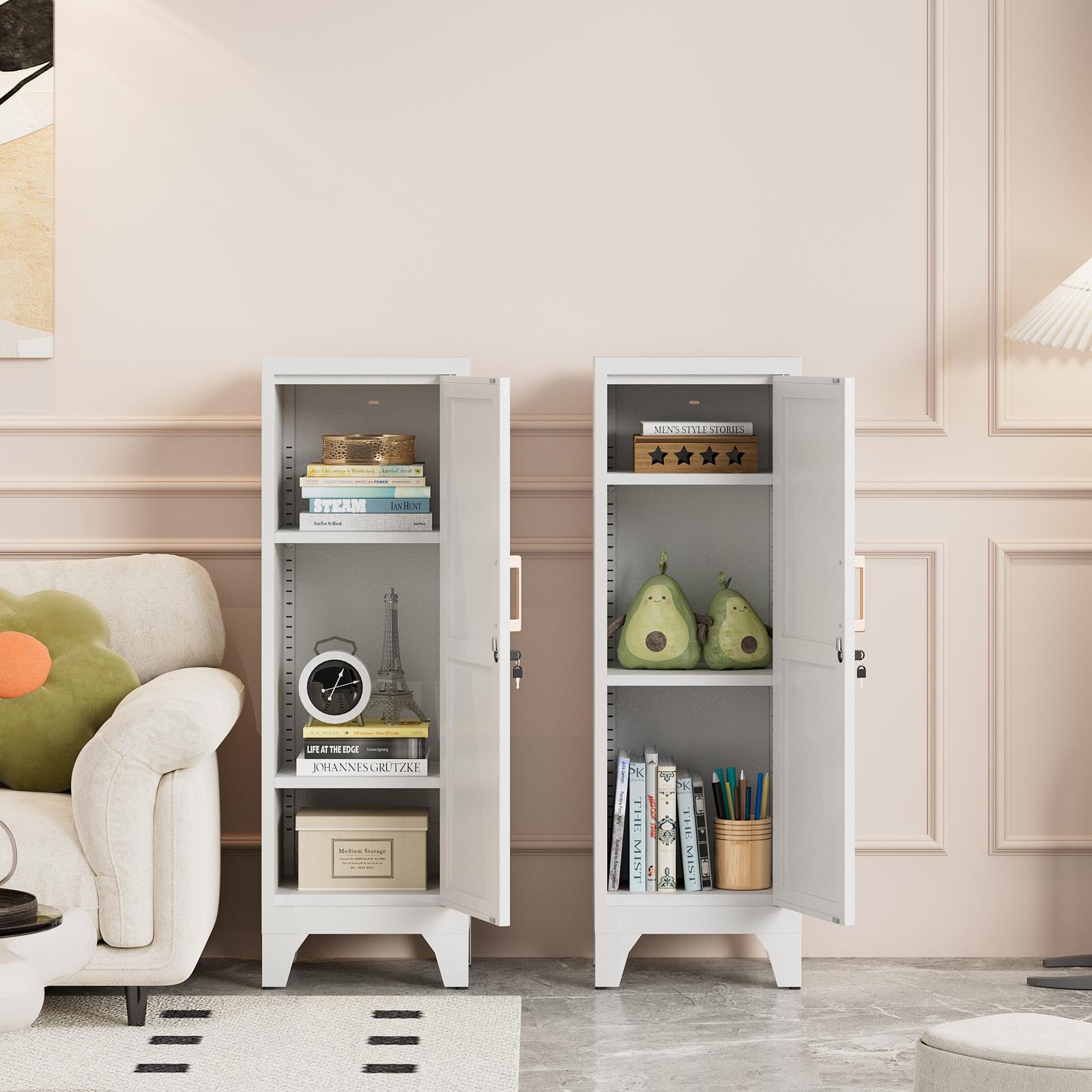 Metal Storage Cabinet with 2 Adjustable Shelves Home Office File Cabinet Locking