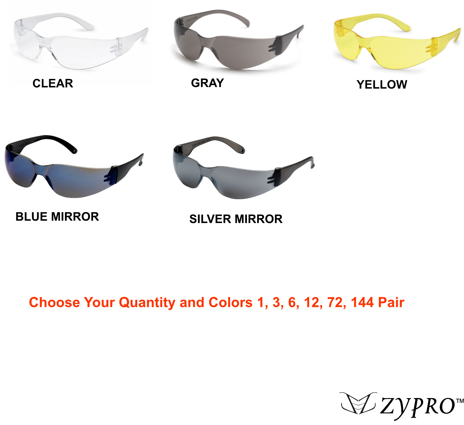 Grey Clear Protective Polycarbonate Eyewear BBS Safety Glasses 1Pack - 144Pack