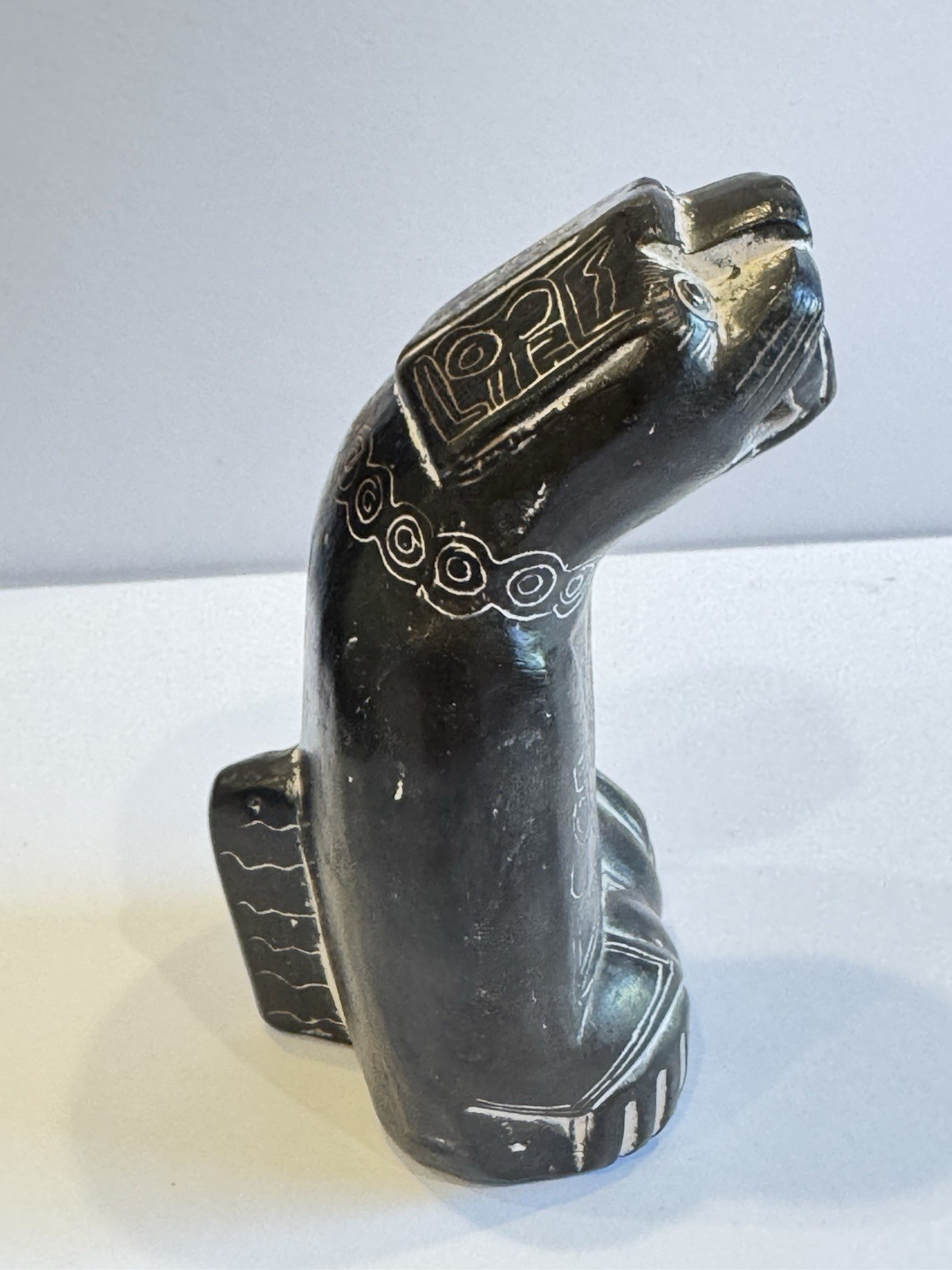 Hand Carved Stone Jaguar Statue Mythical Pre-Columbian Form Bolivian Chachapuma