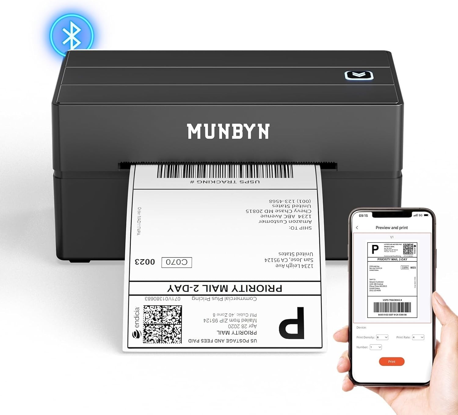 MUNBYN Bluetooth Thermal Label Printer, 130B Wireless 4x6 Shipping Label Printer