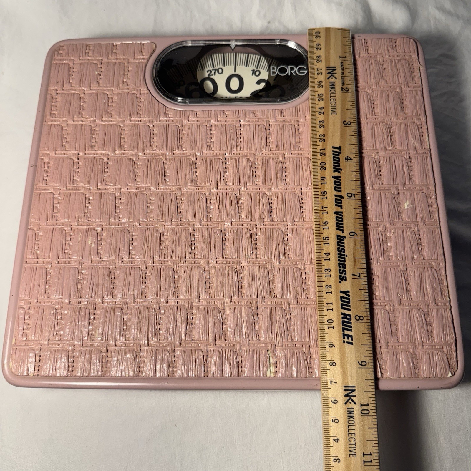 Vintage BORG Bathroom Scale Pink Lilac Woven Working