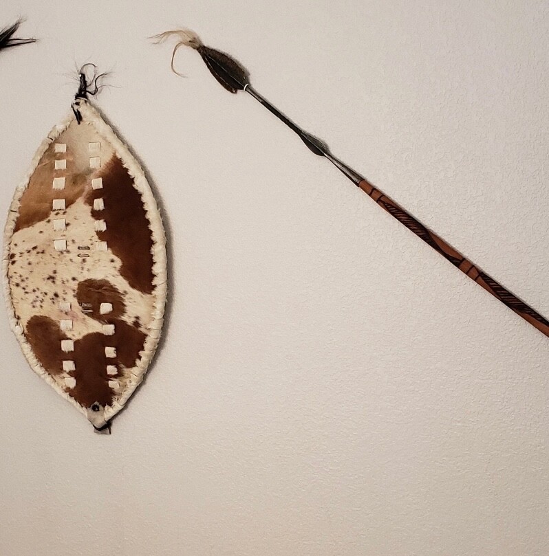 African Maasai Spear Antique Kenyan Spear H-55"|4'8ft and 1 Maasai- Zulu Shield