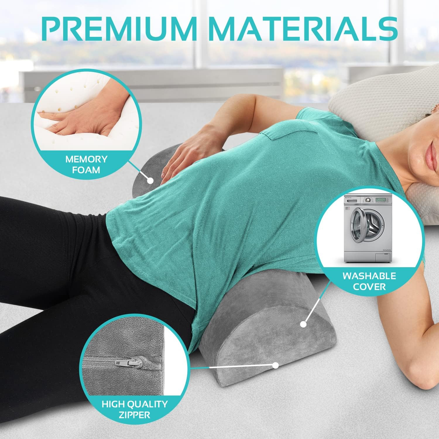 New Knee Pillow for Back Sleeping Memory Foam Half Moon Bolster Pillow for Legs